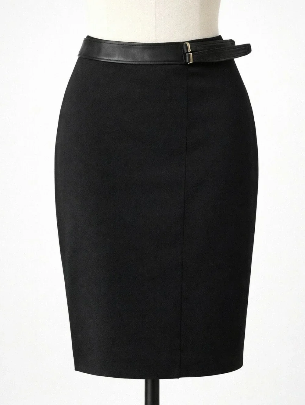 CALVIN KLEIN Black Pencil Skirt with Faux Leather Belt SIZE 14